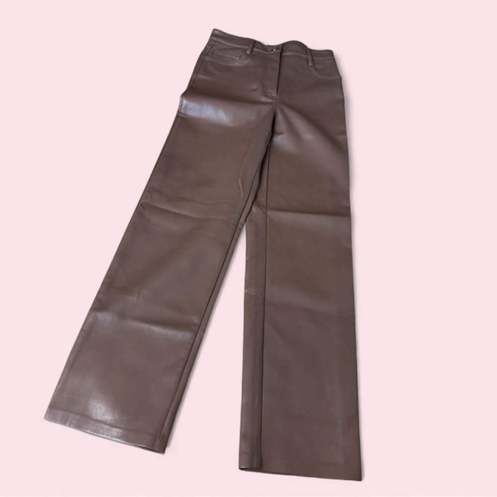 Wilfred Aritzia Taupe brown faux Leather Pants size 0 straight leg zip fly